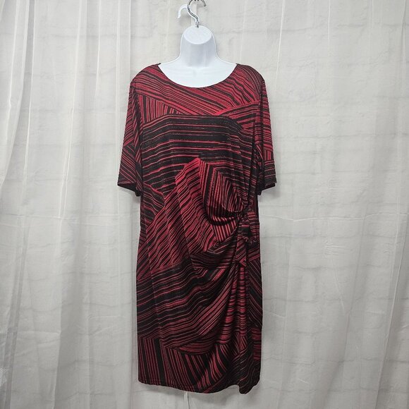 KSL Kari Stevens Red Black Striped Tribal Sift Dress Office 2X - Picture 1 of 11